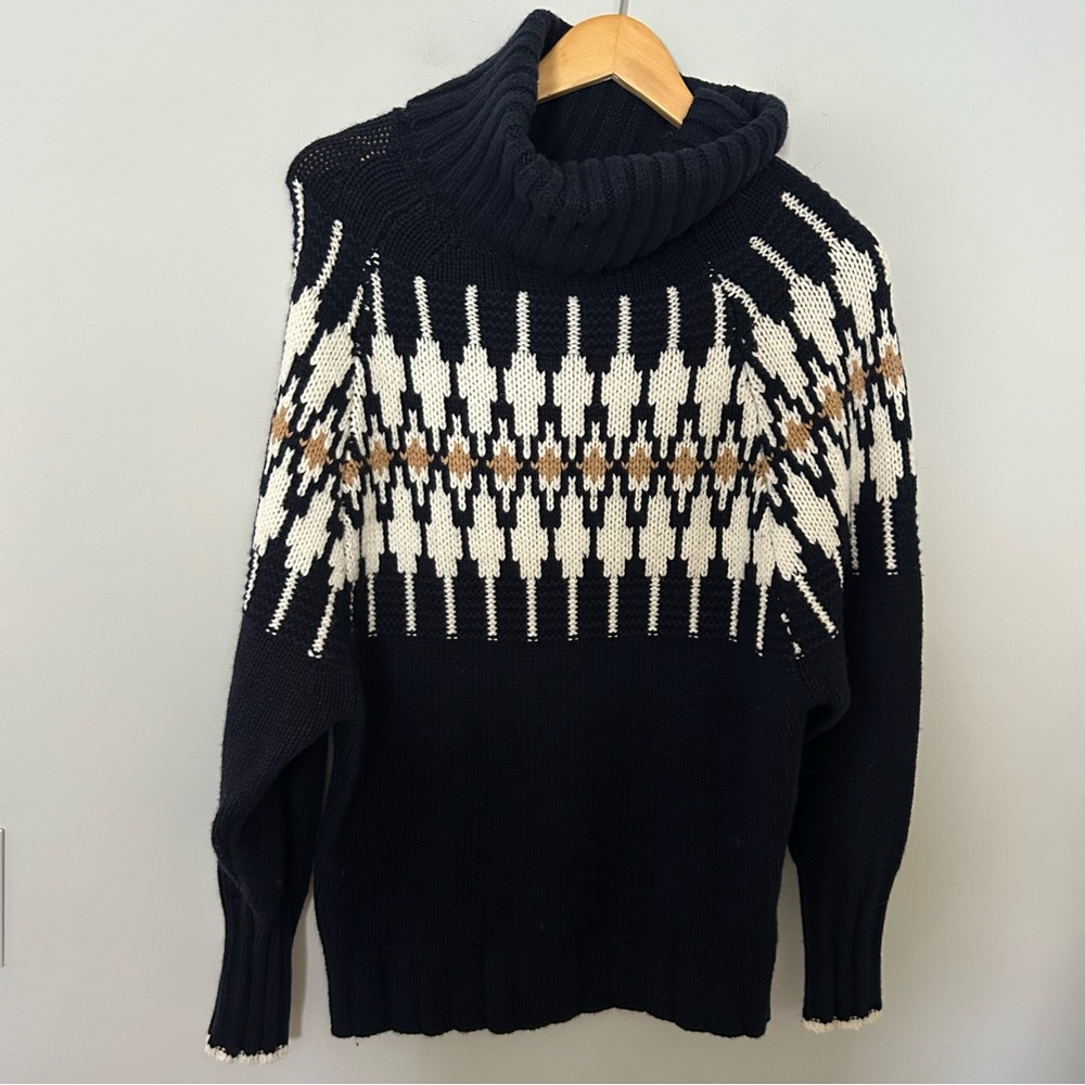 REISS Emma Navy Blue Cream Fair Isle Turtleneck Sweater - Picture 3 of 10
